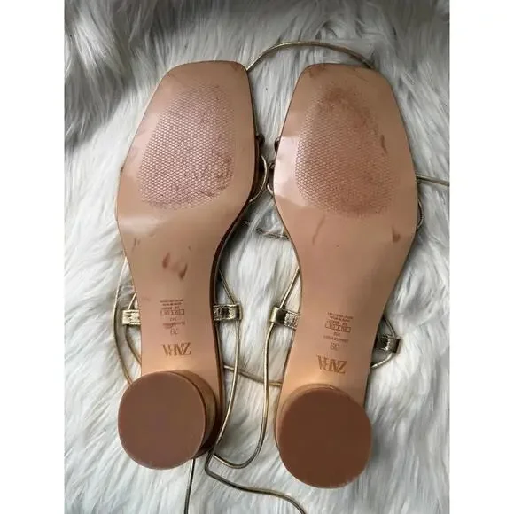 ZARA Gold Metallic Strappy Sandals Size 39 - Picture 5 of 6